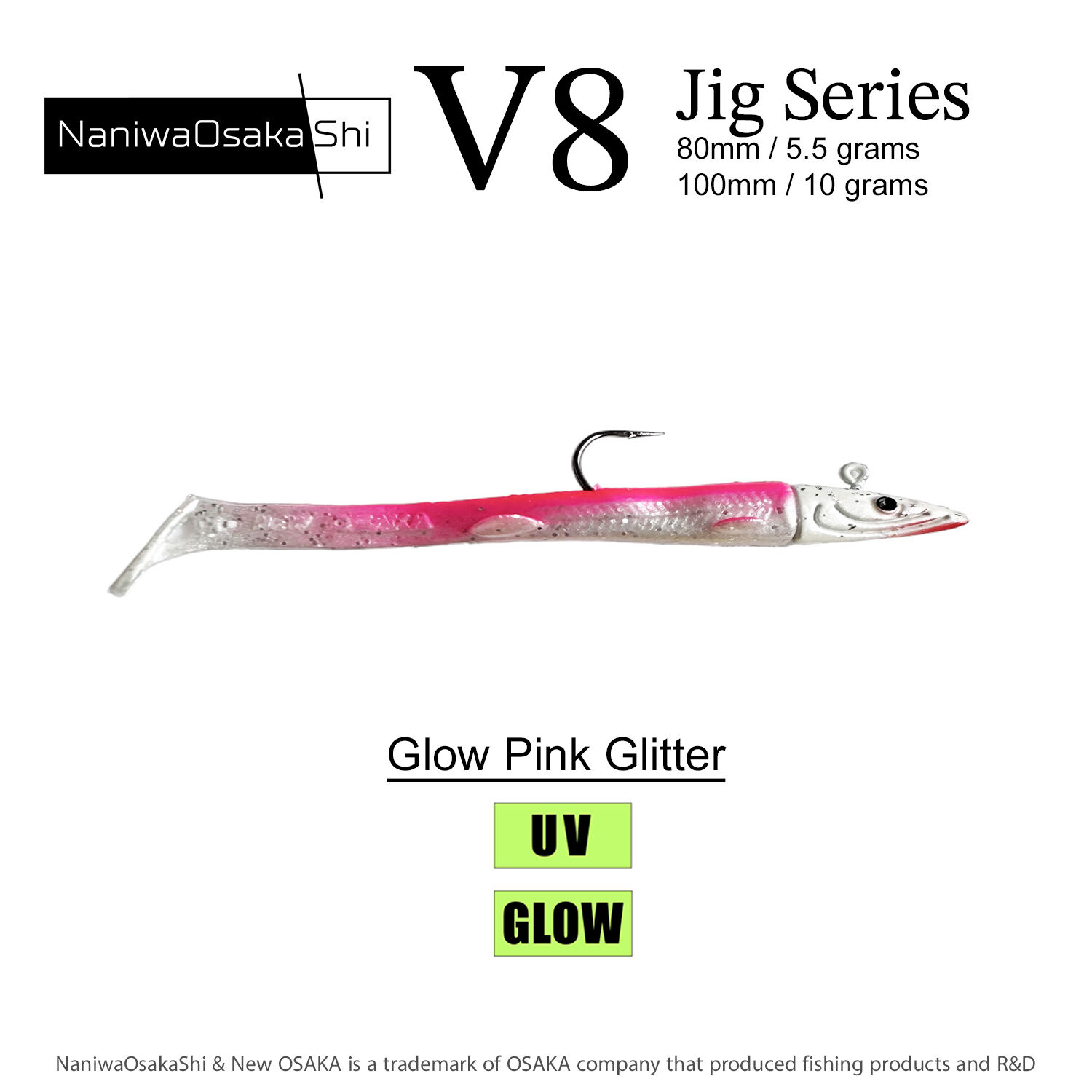 NaniwaOsakaShi Series V8 Jig 100mm 10Gr Glow Pink Glitter